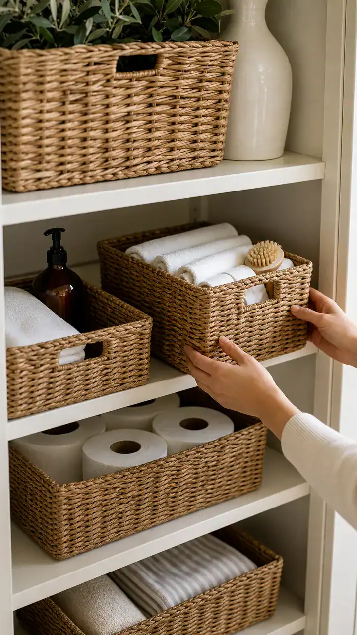 15. Use Baskets Instead Of Bins For Storage