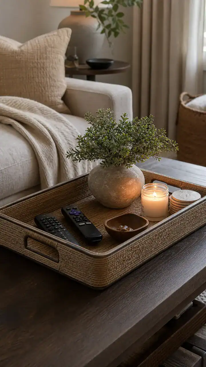 17. Add A Tray To Corral Remotes And Clutter