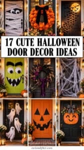 17 Fresh Halloween Door Decorations for a Cute Front Door Nine cute Halloween door decor ideas