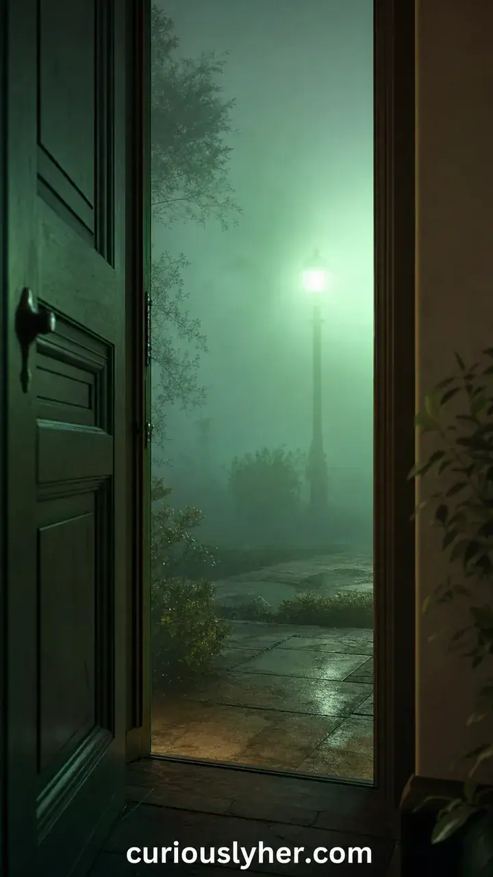 7. A Foggy Entry With Soft Green Light Glowing Through the Mist