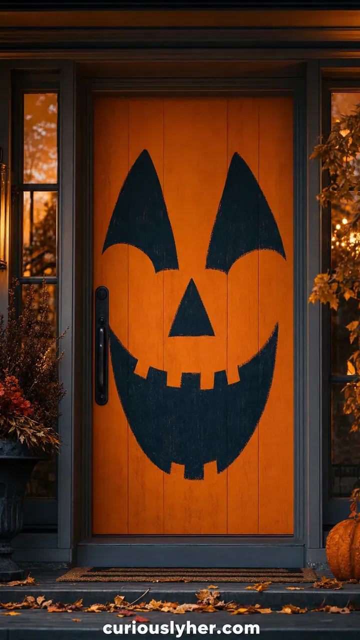 8. A Giant Jack-O’-Lantern Face Painted Across a Plain Door