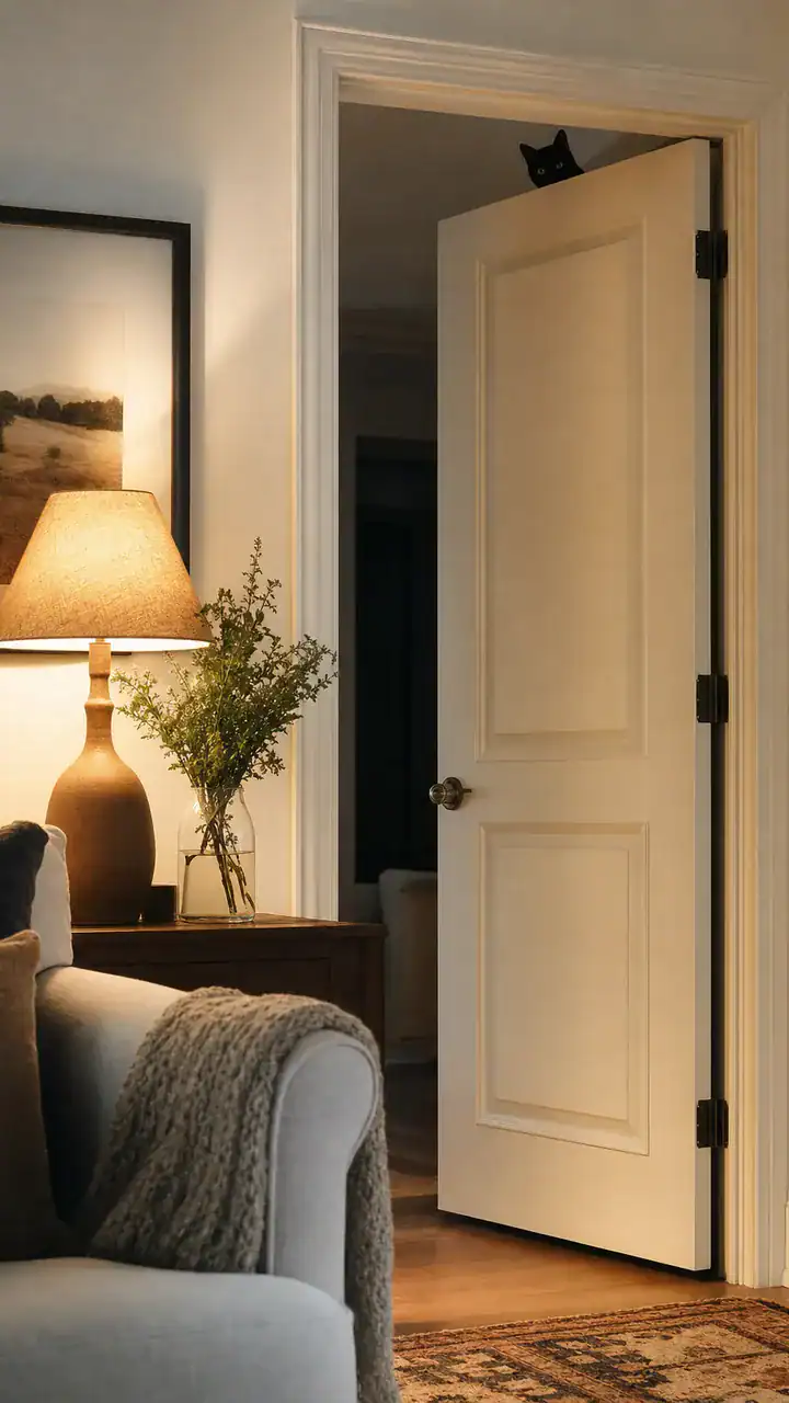 11. A Black Cat Silhouette Peeking From the Top Corner of the Door