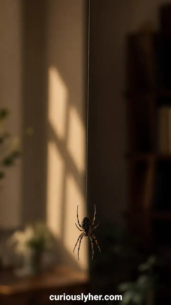16. A Hanging Spider Dangling Down on a Long Black Thread