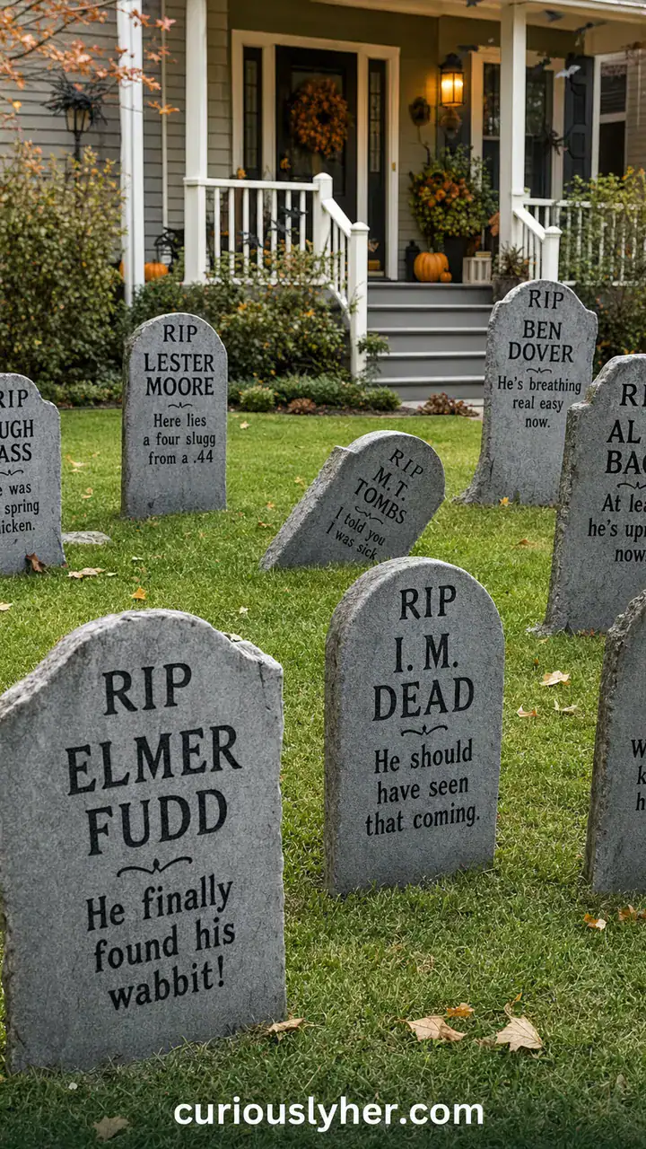 1. A Front Lawn Full of Crooked Tombstones With Silly Funny Names