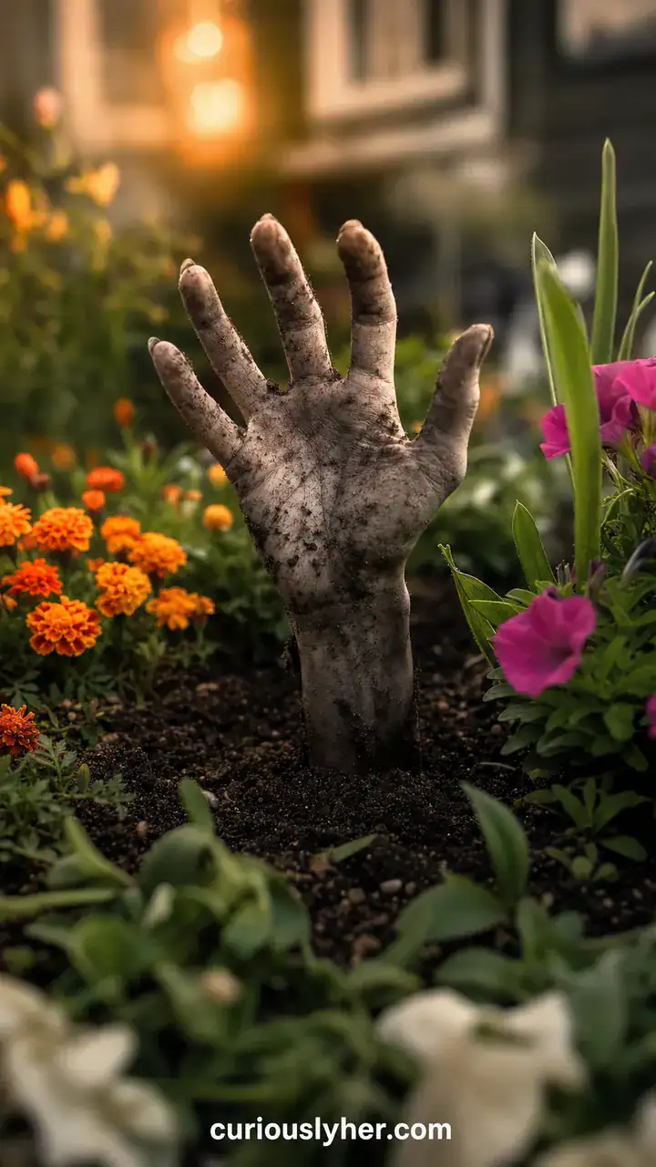6. A Zombie Hand Reaching Up Out of the Flower Bed