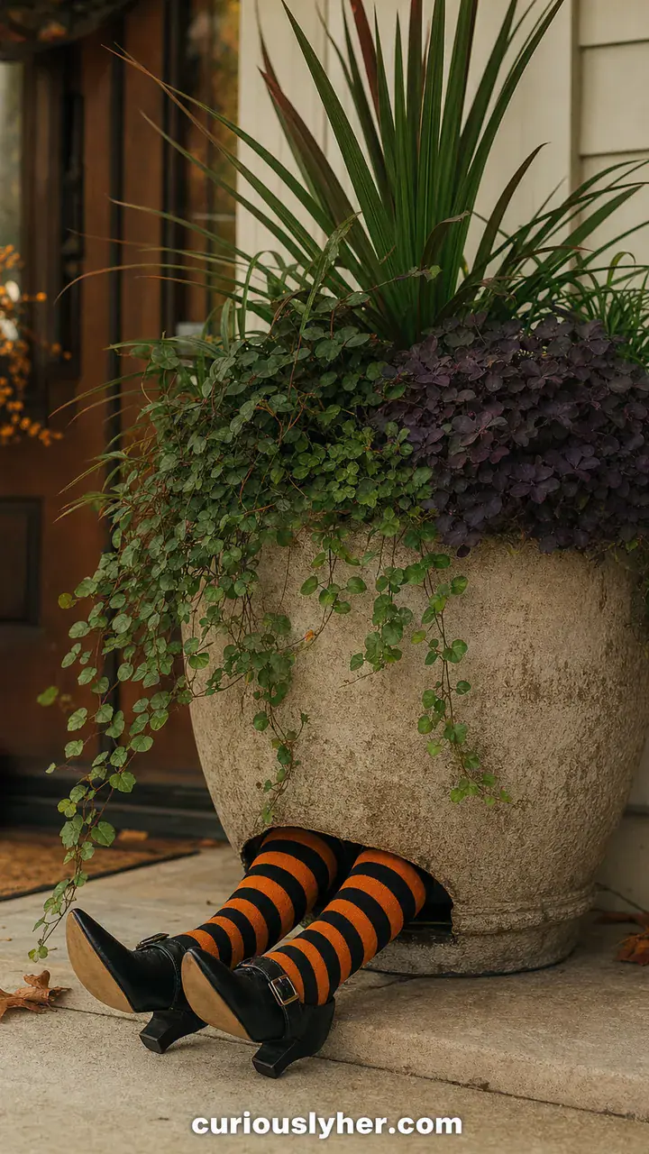 11. A Pair of Witch Legs Sticking Out From Under a Big Planter