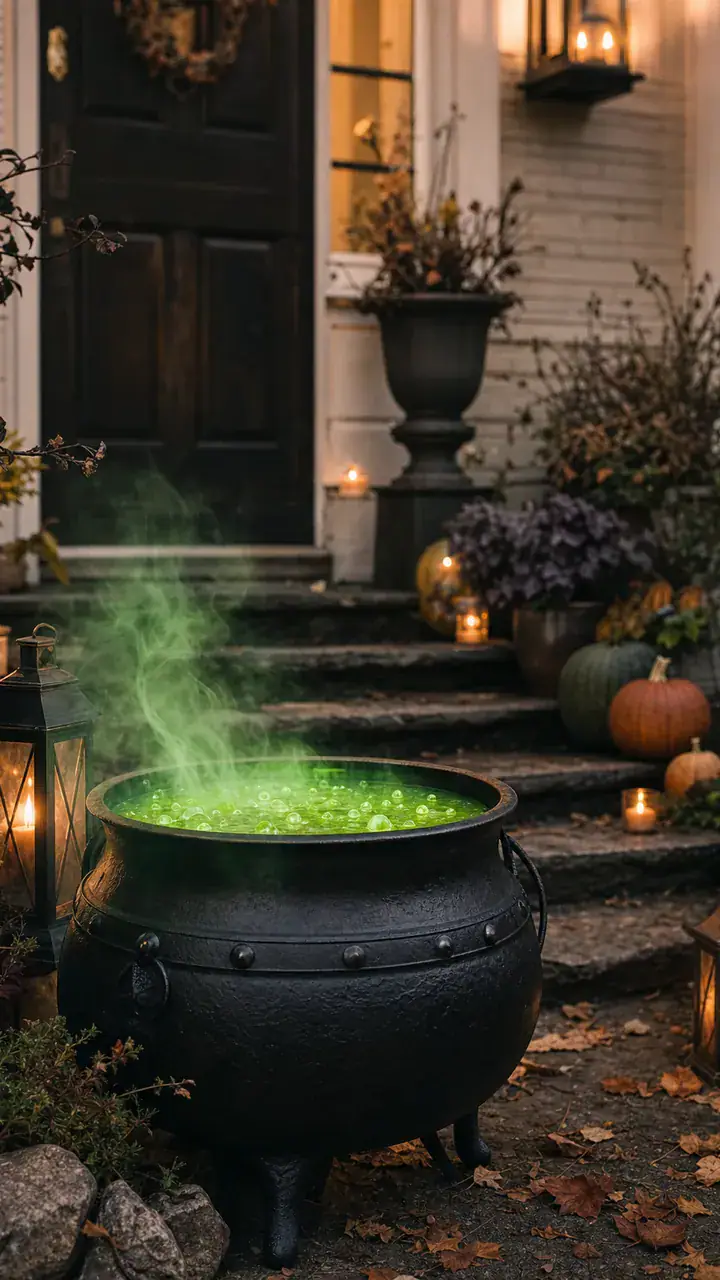 15. A Bubbling Cauldron Glowing Green Beside the Front Steps