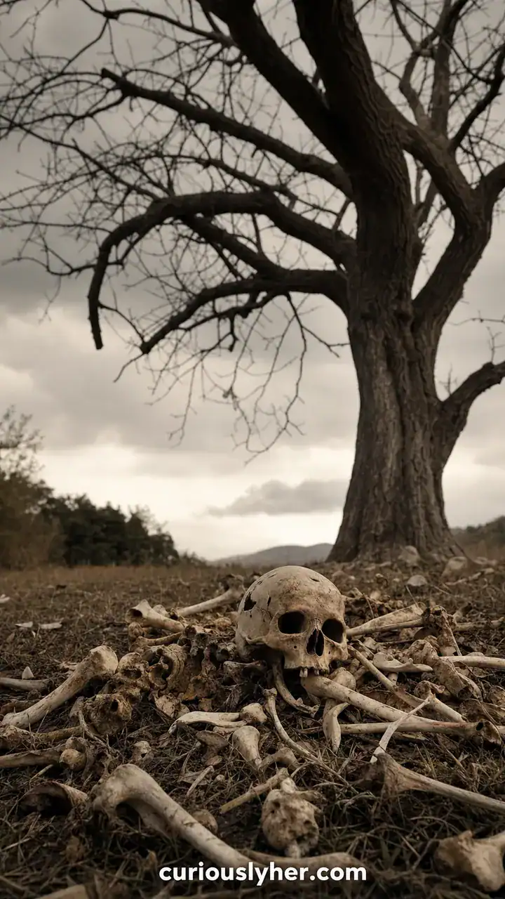 16. A Pile of Bones Scattered Across the Lawn Under a Dead Tree