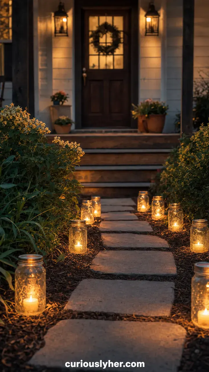 18. A Glowing Path of Mason Jar Lanterns Leading to the Door