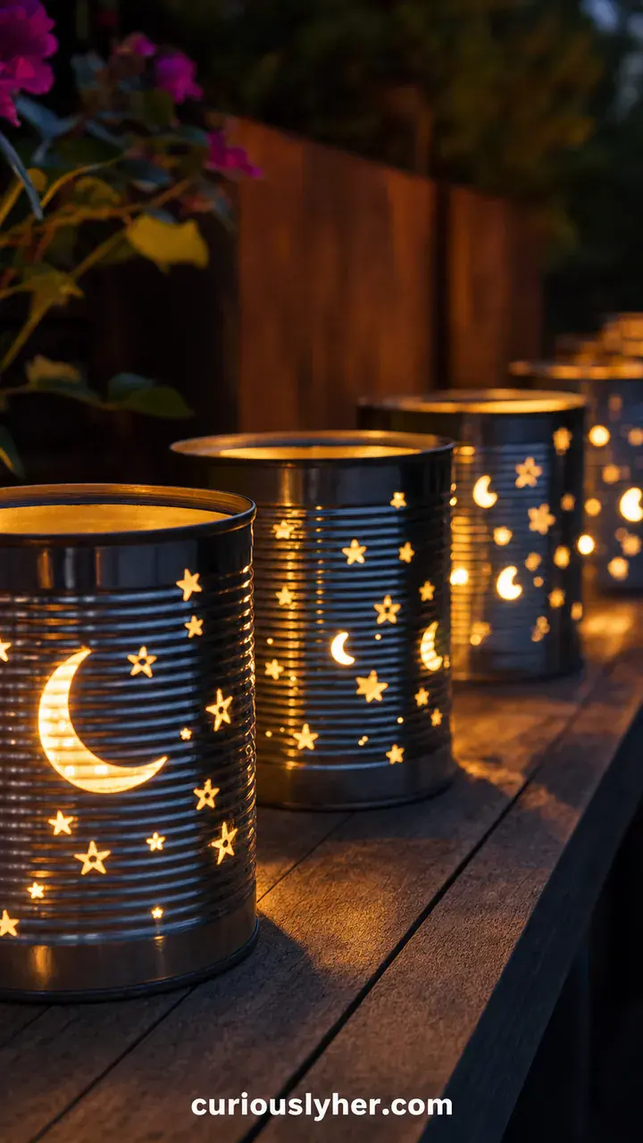 25. A Row of Tin Can Lanterns Glowing With Tiny Stars and Moons