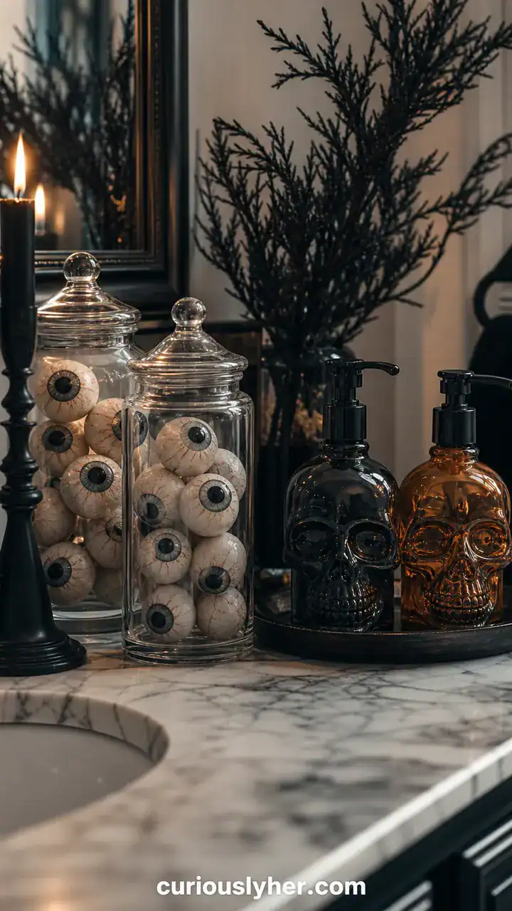 18. Eyeball Jars and Spooky Soap Bottles for a Halloween Bathroom Surprise