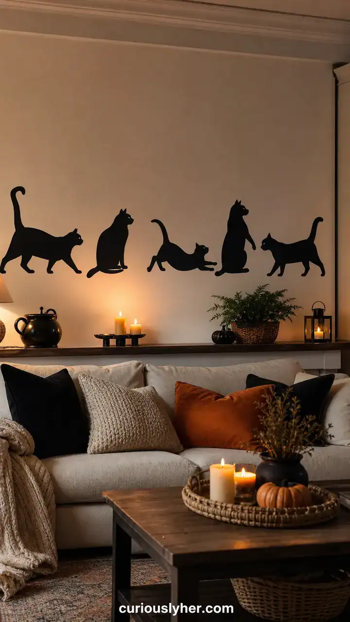 5. A Black Cat Silhouette Parade Across the Family Room Wall