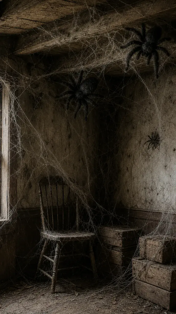 16. A Cobweb Corner With Giant Fuzzy Spiders Crawling Across the Ceiling