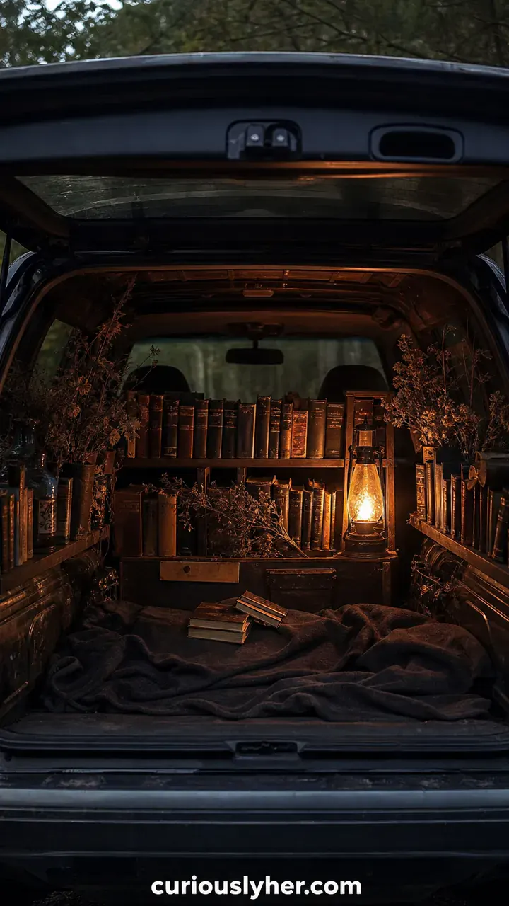 2. A Spooky Little Library In The Back Of Your SUV With Old Books And One Flickering Lamp