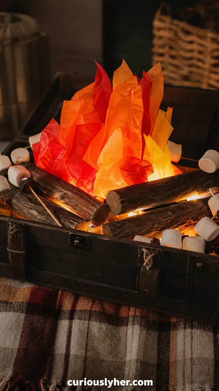3. A Cozy Campfire Trunk With Fake Logs, Tissue Paper Flames, And Marshmallow Candy