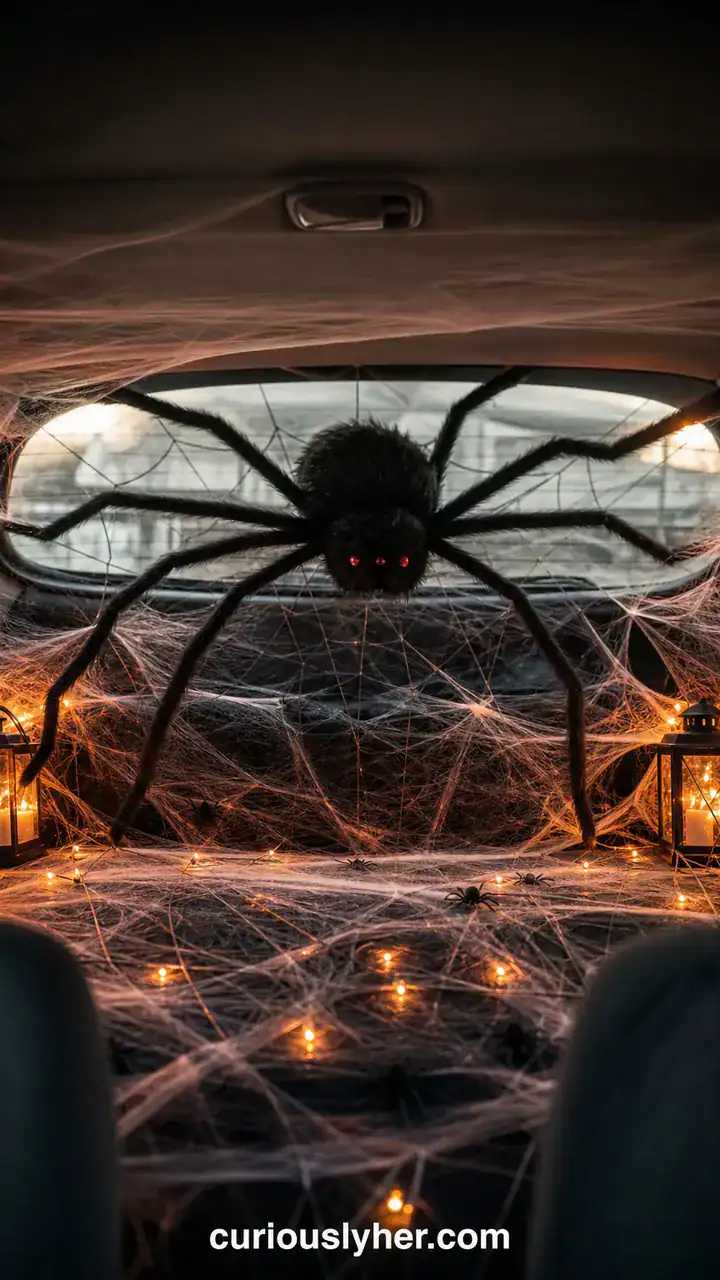 9. A Spider Nest Car Theme With One Giant Spider And Webs Stretched Across The Whole Back