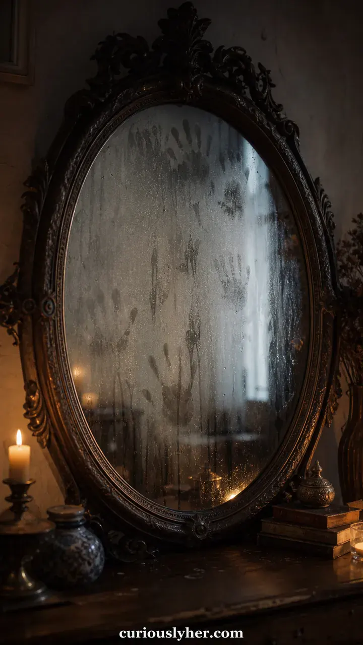 1. A Haunted Mirror Covered in Foggy Handprints