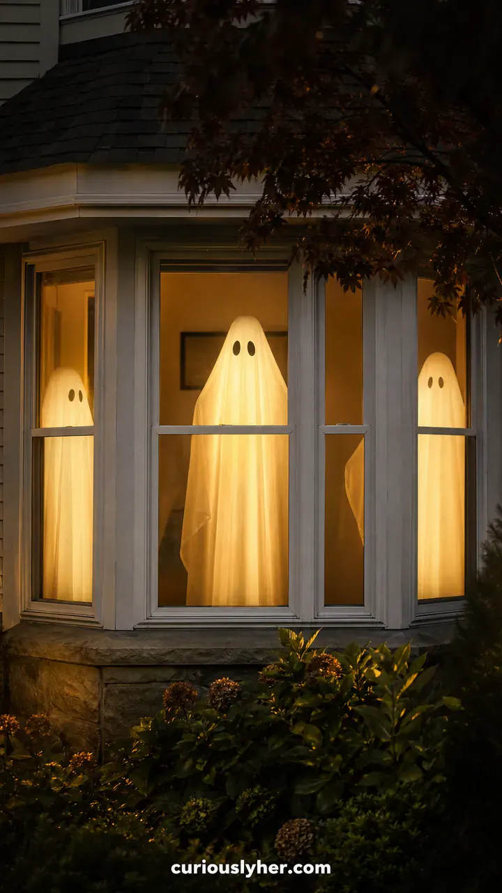 2. Eerie Ghost Silhouettes Glowing in Your Front Window