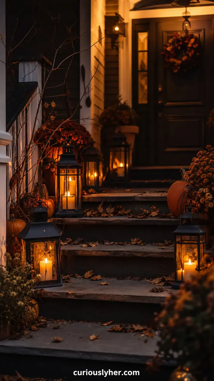 13. Spooky Flickering Lanterns Lining Your Front Porch