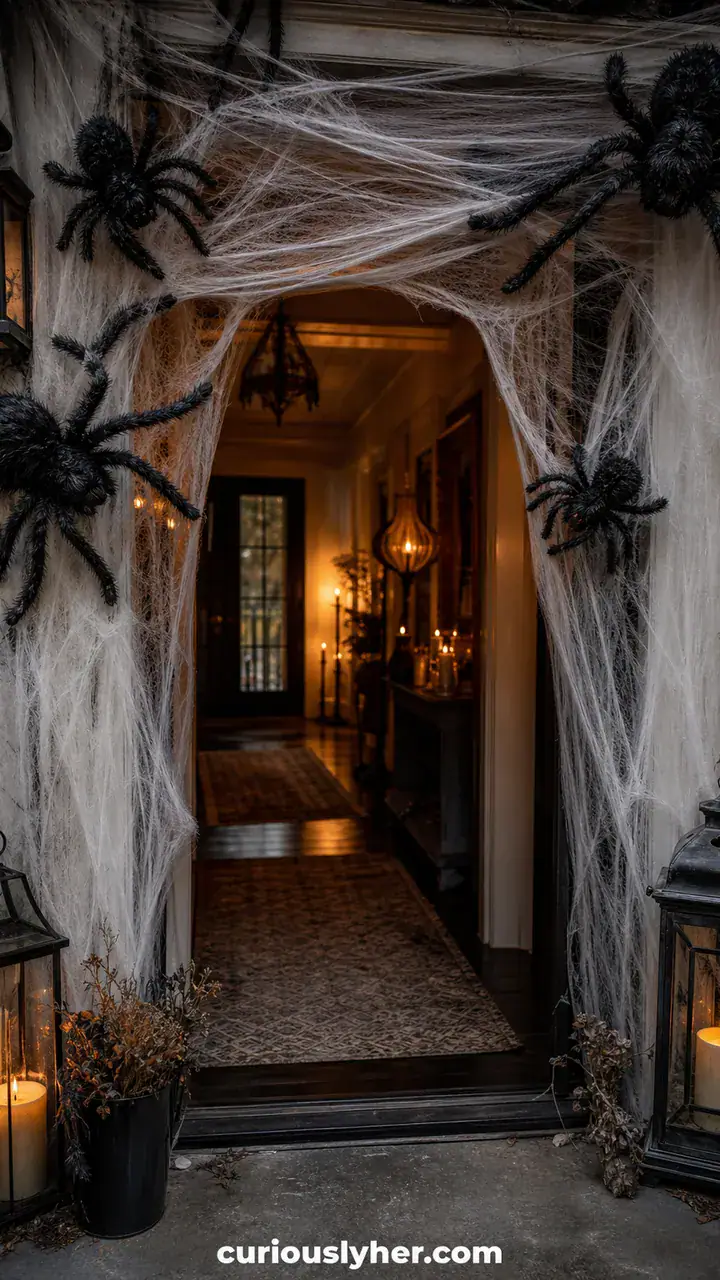 21. A Creepy Spider Web Doorway With Giant Fuzzy Spiders