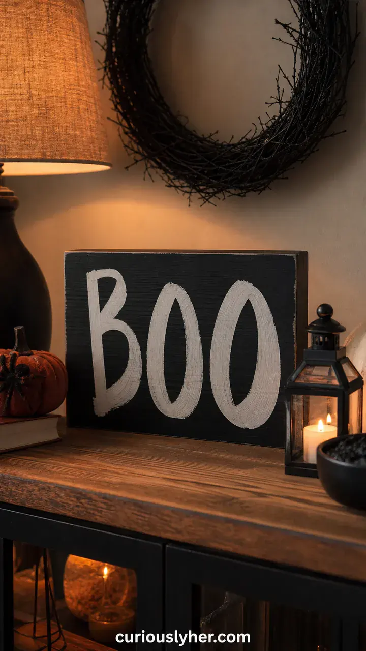 11. A Dollar Store Wooden Sign Painted With Just One Word Like Boo