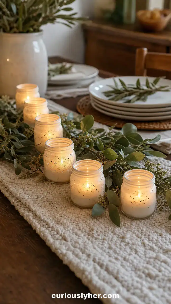 18. Dollar Store Tea Lights Dropped Into Painted Baby Food Jars For The Dining Table
