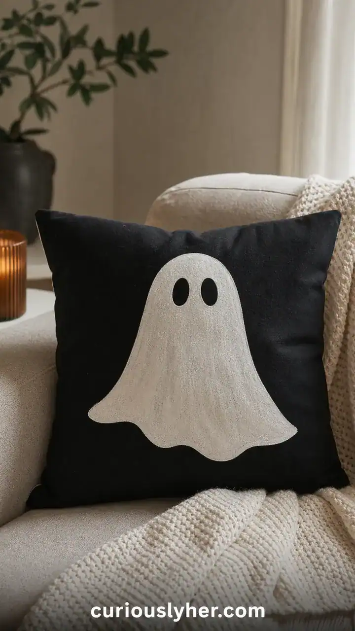 19. A Plain Dollar Store Pillow Cover Painted With A Simple White Ghost