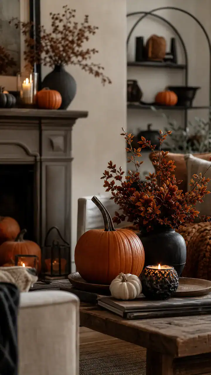 6. Low-Key Halloween Styling With Orange Pumpkins Tucked Into Your Everyday Fall Decor