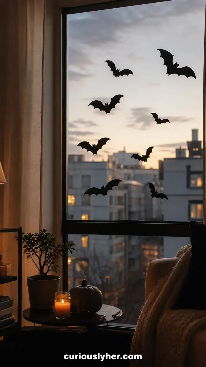 8. No-Fuss Halloween Decor For Apartments With Window Clings That Look Like Real Bats