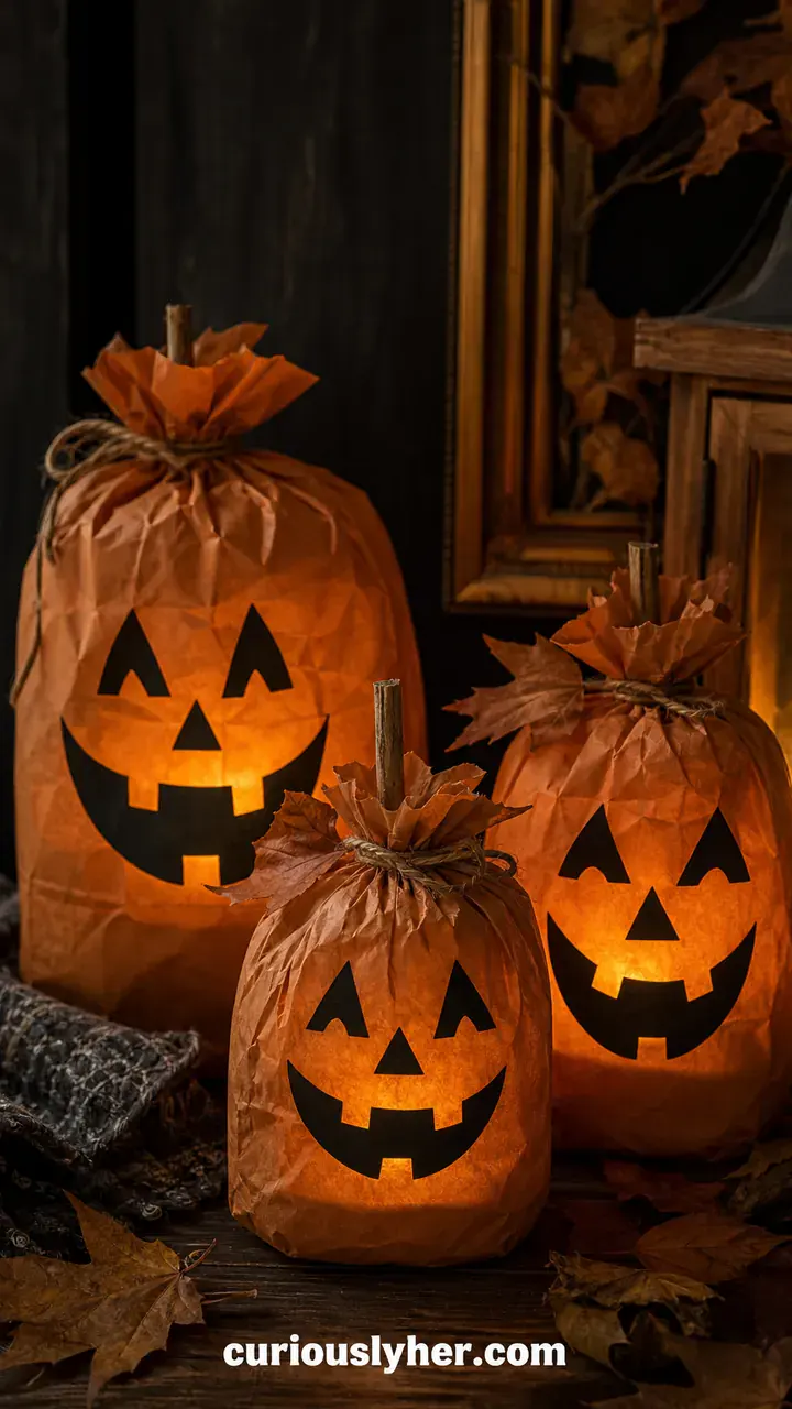 6. Homemade Paper Bag Pumpkins With a Jack-O’-Lantern Grin