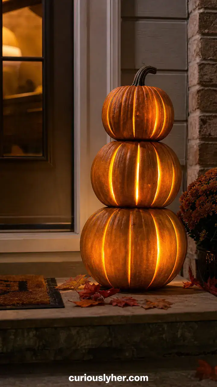2. A Cozy Pumpkin Stack Glowing on Your Front Steps