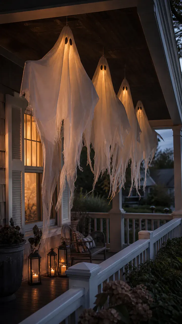 3. Eerie Ghost Sheets Floating From Your Porch Roof
