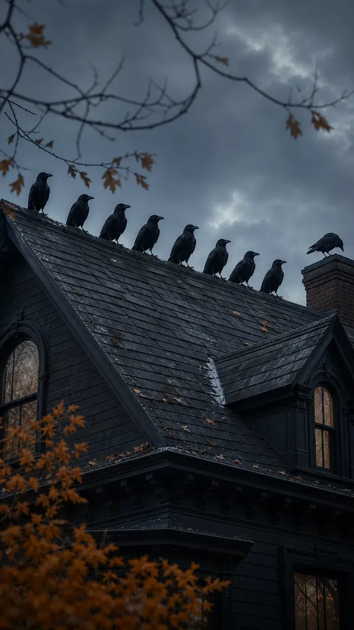 9. A Haunted Black Crow Parade Along Your Roofline