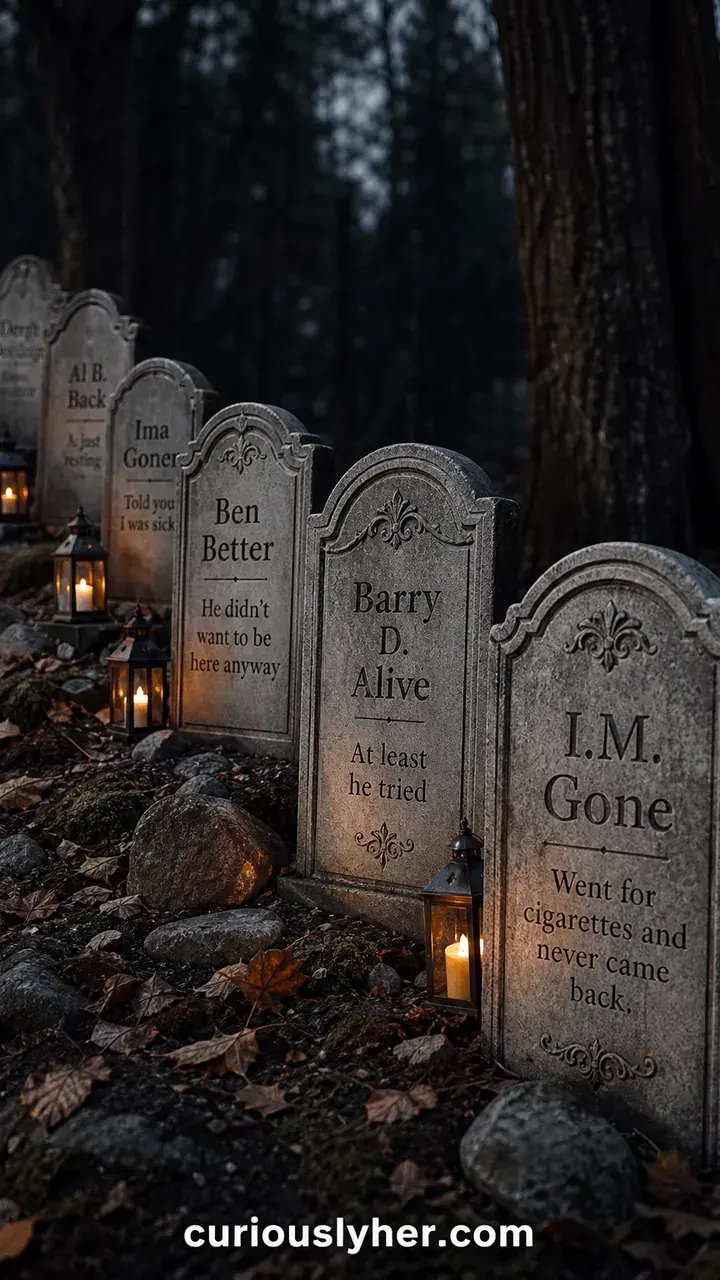 10. A Spooky Gravestone Row With Funny Names