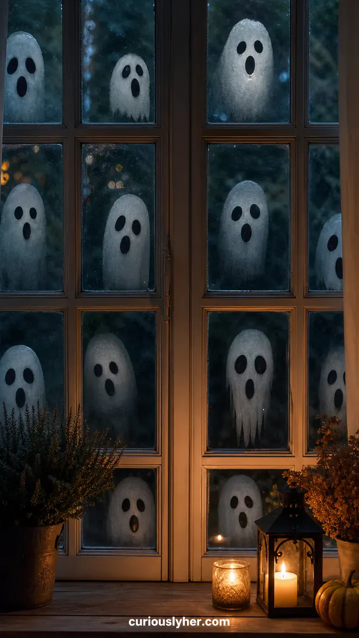11. Ghostly Window Cling Faces Peeking From Every Pane