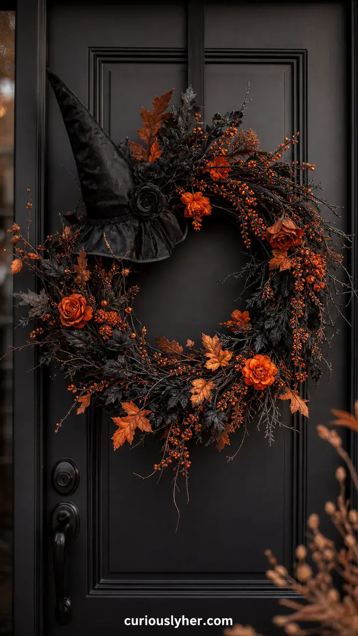 12. A Dark Orange and Black Wreath Fit for a Witch
