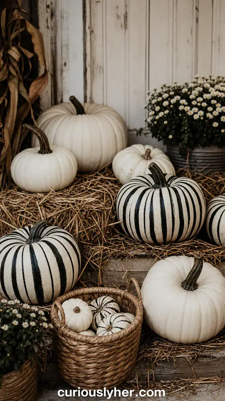 16. A Simple Black and White Striped Pumpkin Patch