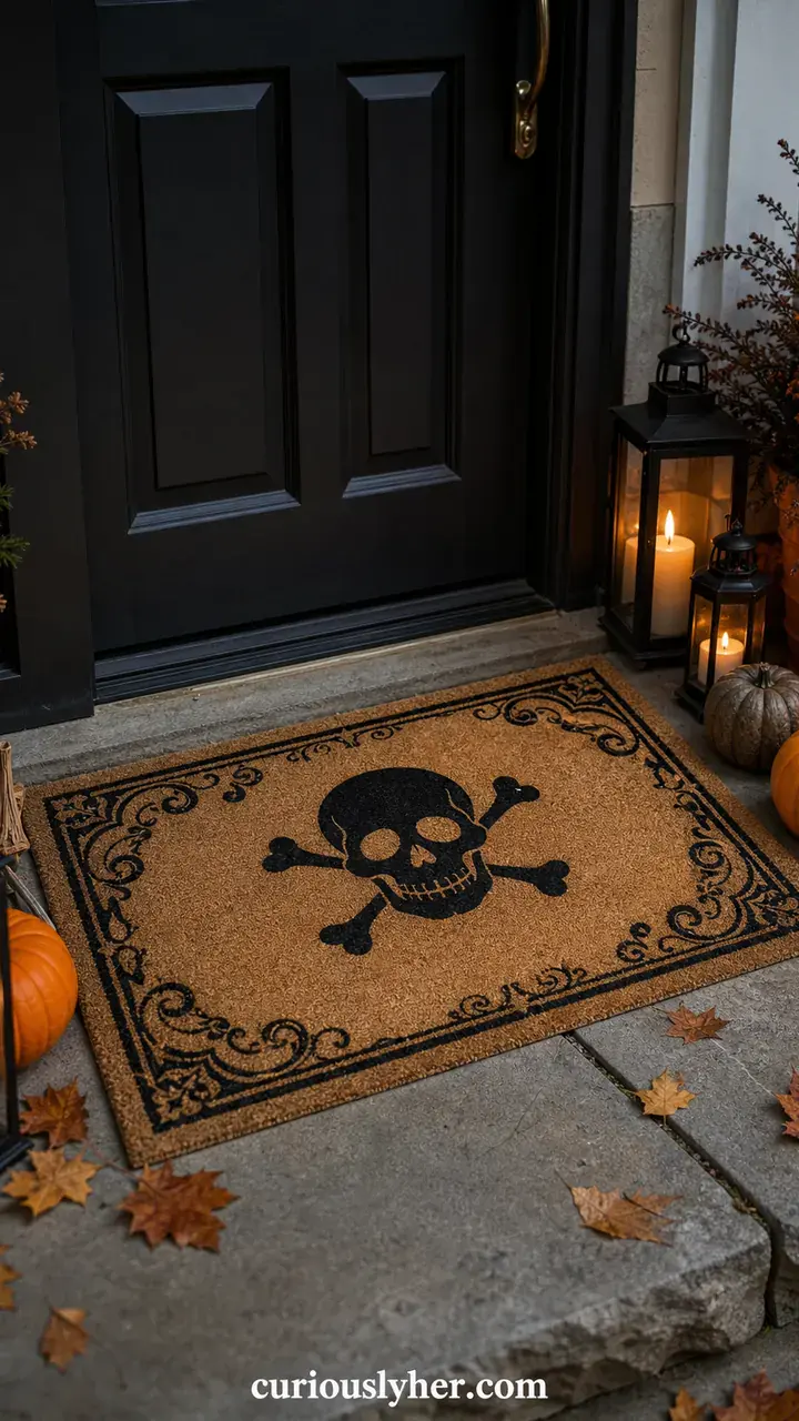 18. A Welcome Mat That Warns Trick-or-Treaters to Beware