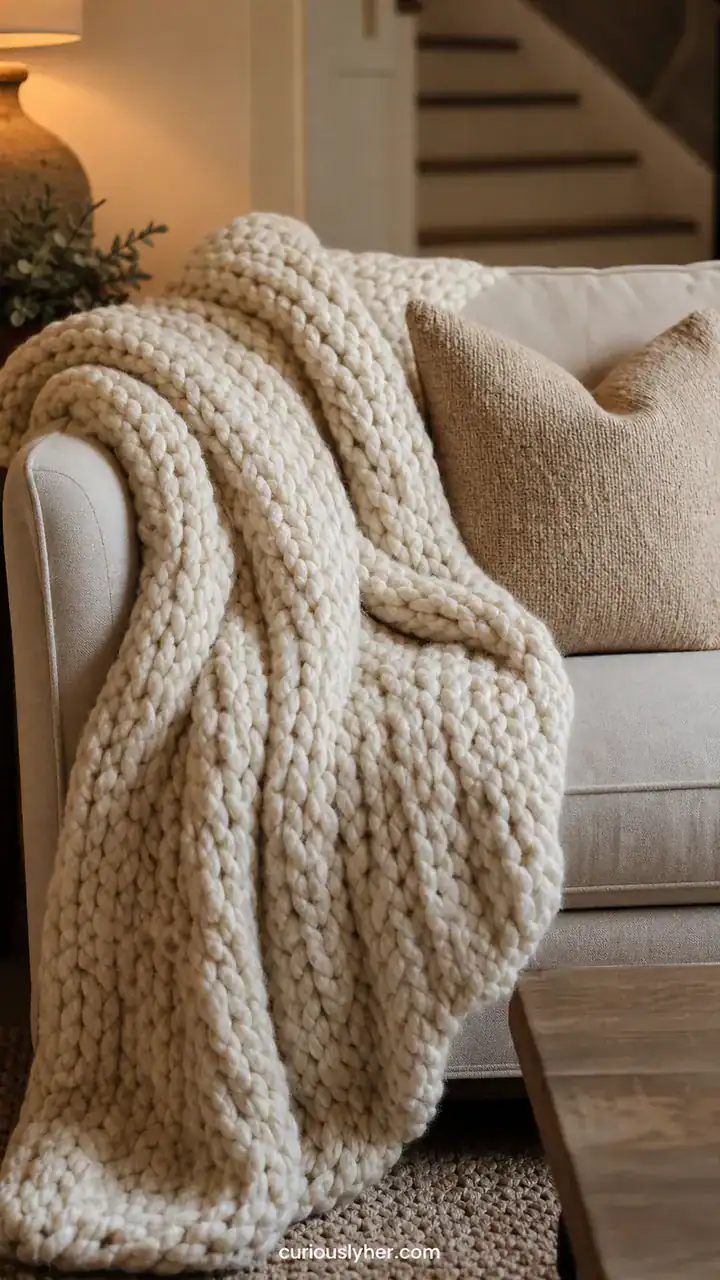 4. The Chunky Knit Blanket Draped Over Your Favorite Couch Corner