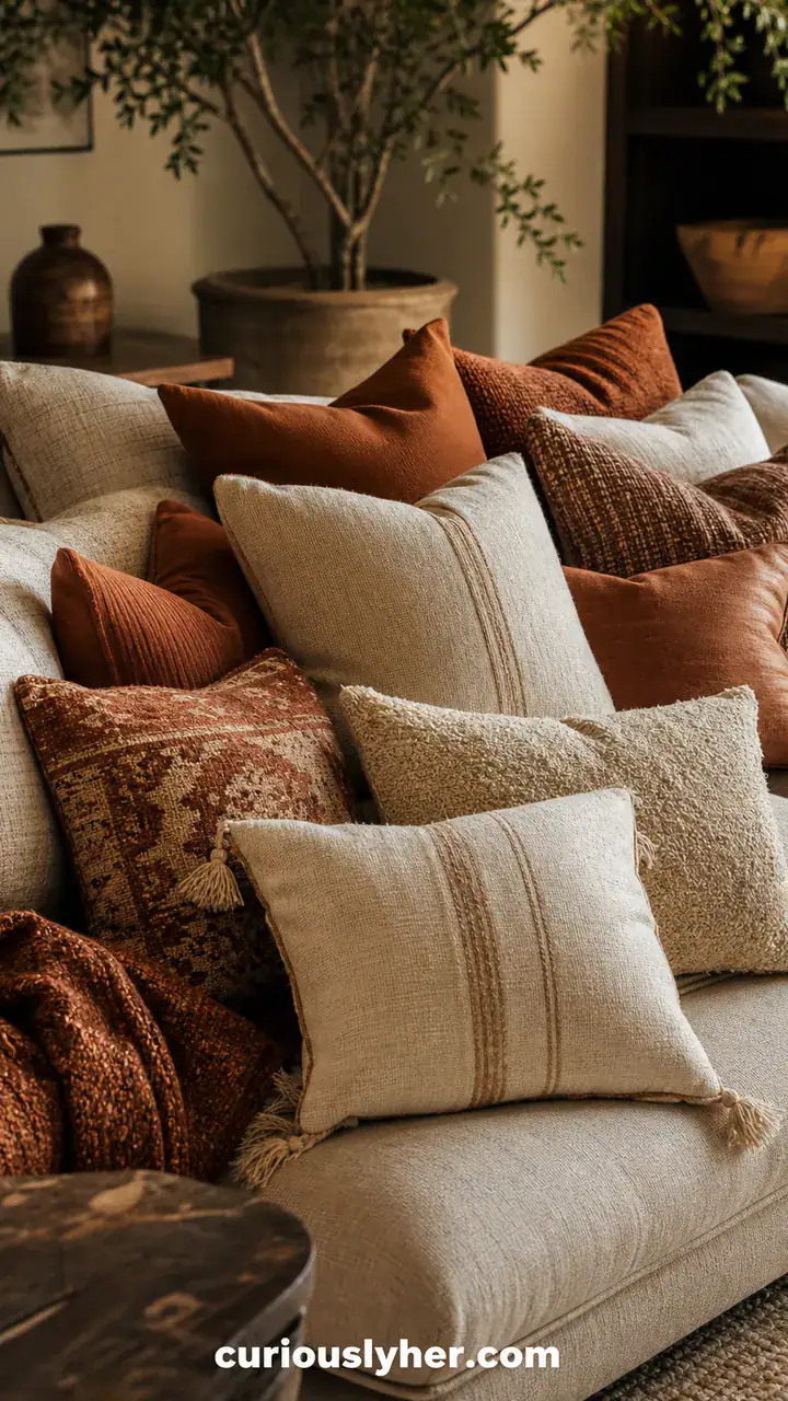 6. The Rust and Cream Throw Pillows Piled High on Your Sofa