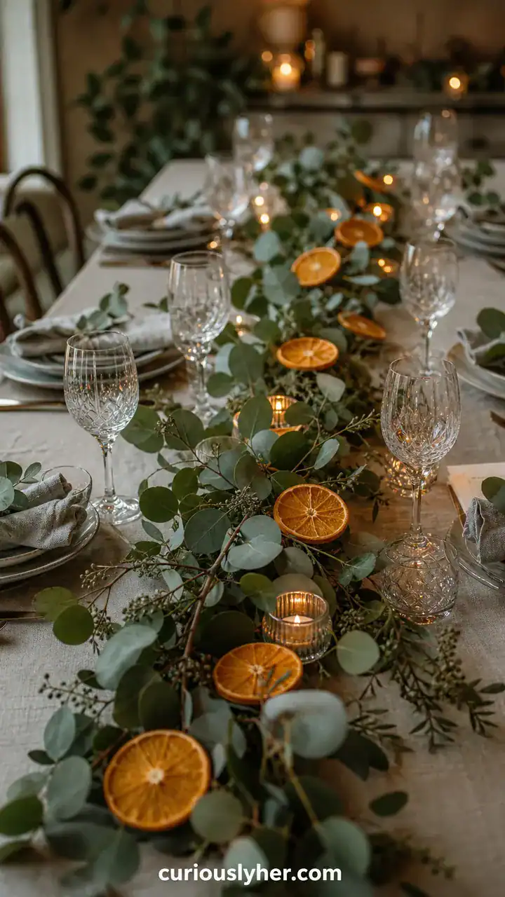 3. A Wild Garland Of Eucalyptus And Dried Orange Slices Down The Middle