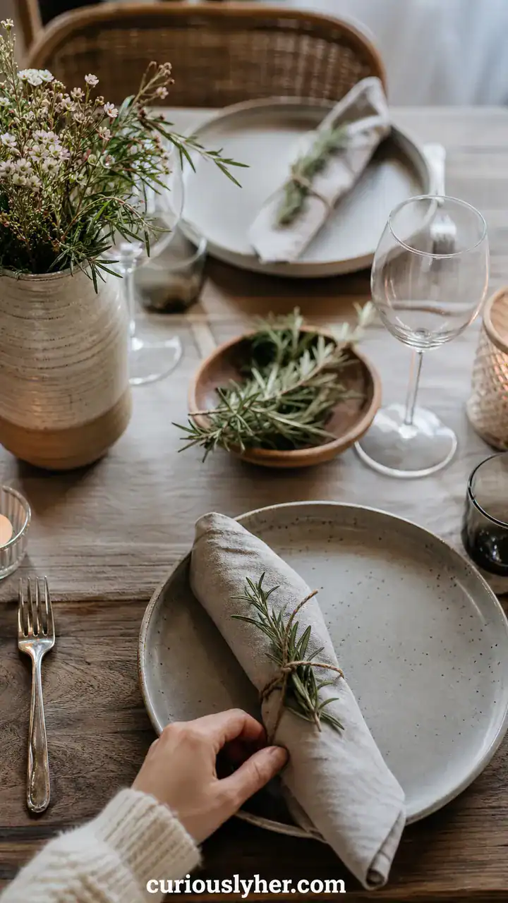 21. A Rosemary Sprig Tucked Into Every Linen Napkin At The Table