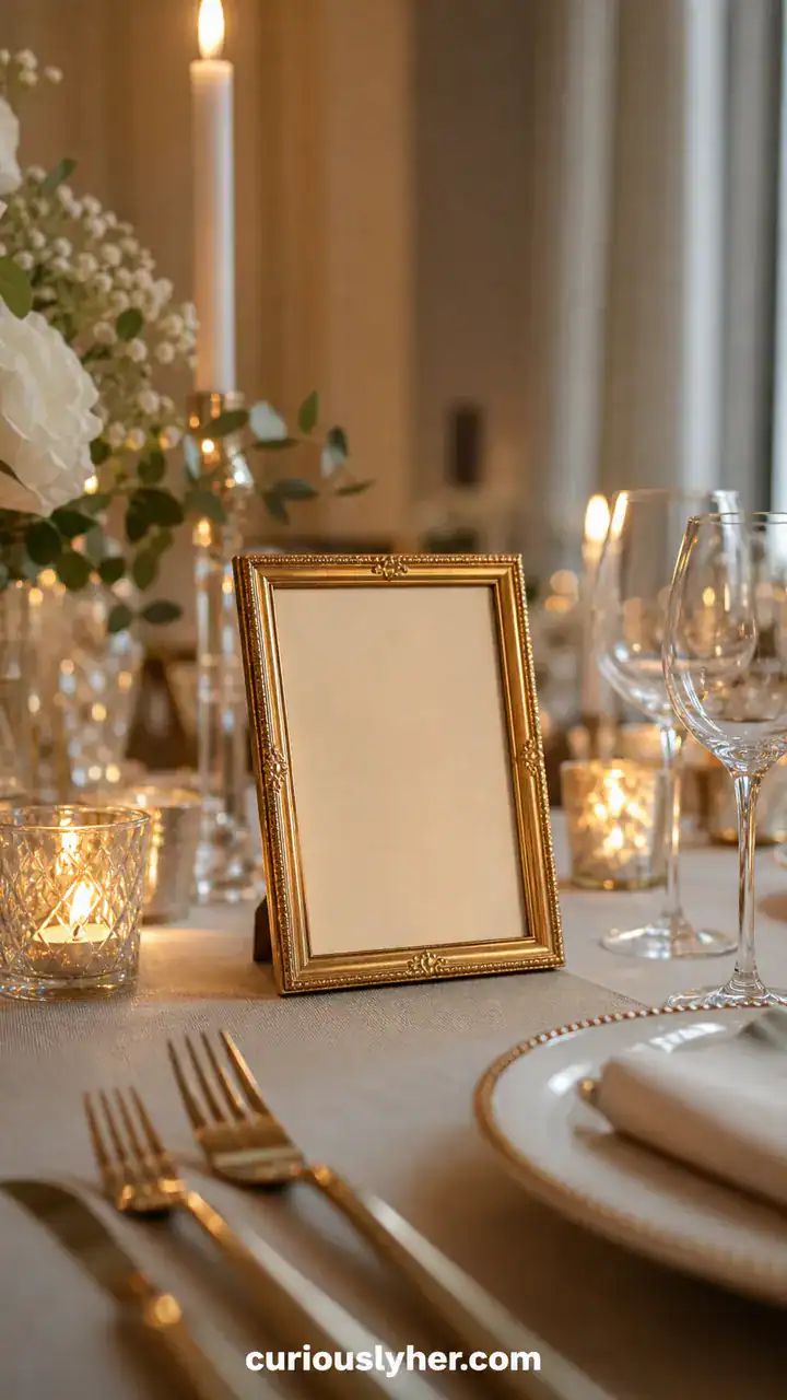 24. Your Menu Card Standing In A Tiny Gold Frame At The Head Of The Table