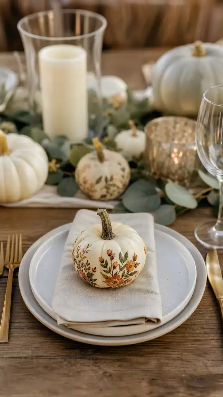 6. The Hand-Painted Mini Pumpkin Place Cards At Every Seat