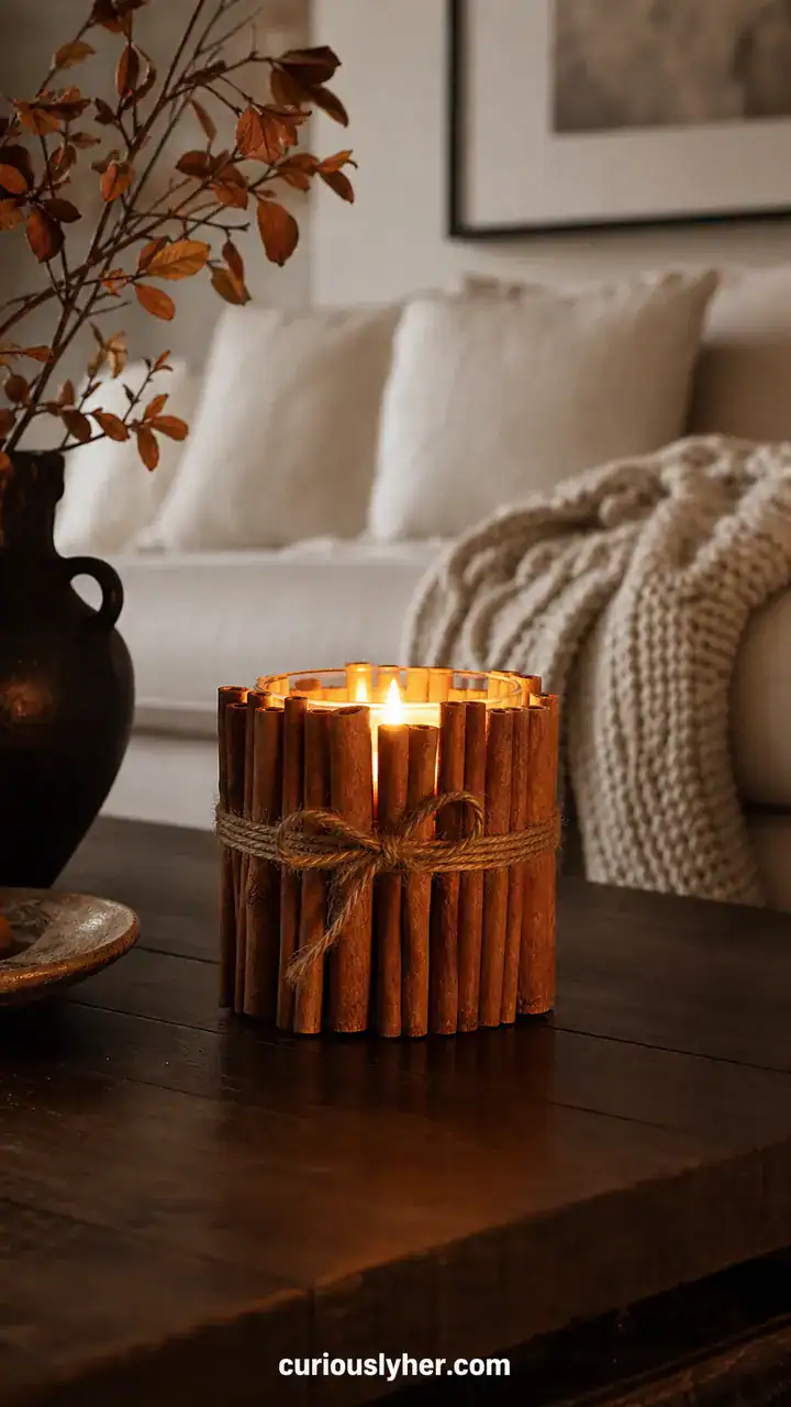13. A Cinnamon Stick Candle Wrap Glowing On The Coffee Table