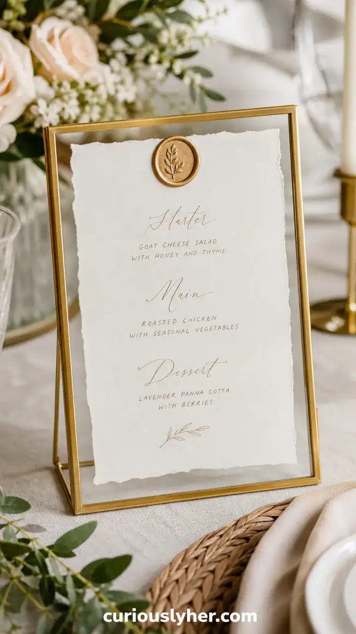 4. Your Hand-Written Menu Card Propped Up In A Little Gold Frame