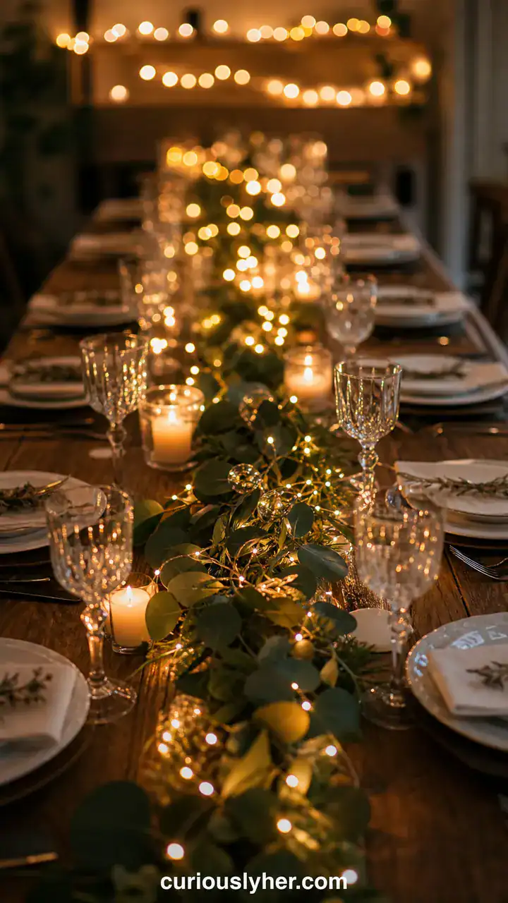 5. A Glowing Garland Of Fairy Lights Draped Down The Middle Of The Feast