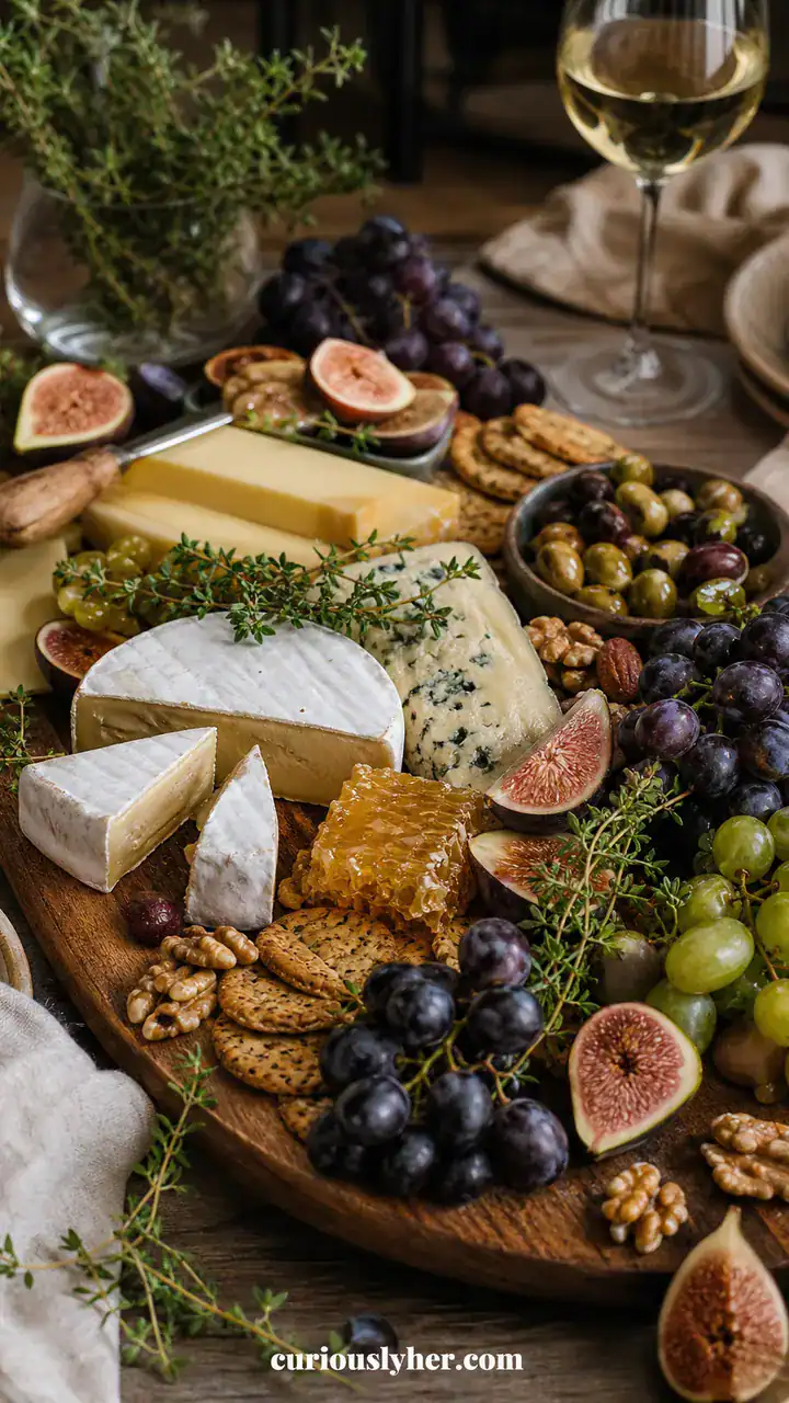 15. A Cheese Board Grazing Table Styled With Figs, Grapes, And Fresh Thyme
