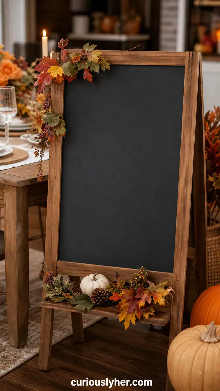 18. The Chalkboard Easel Sign With A Cheerful Friendsgiving Menu