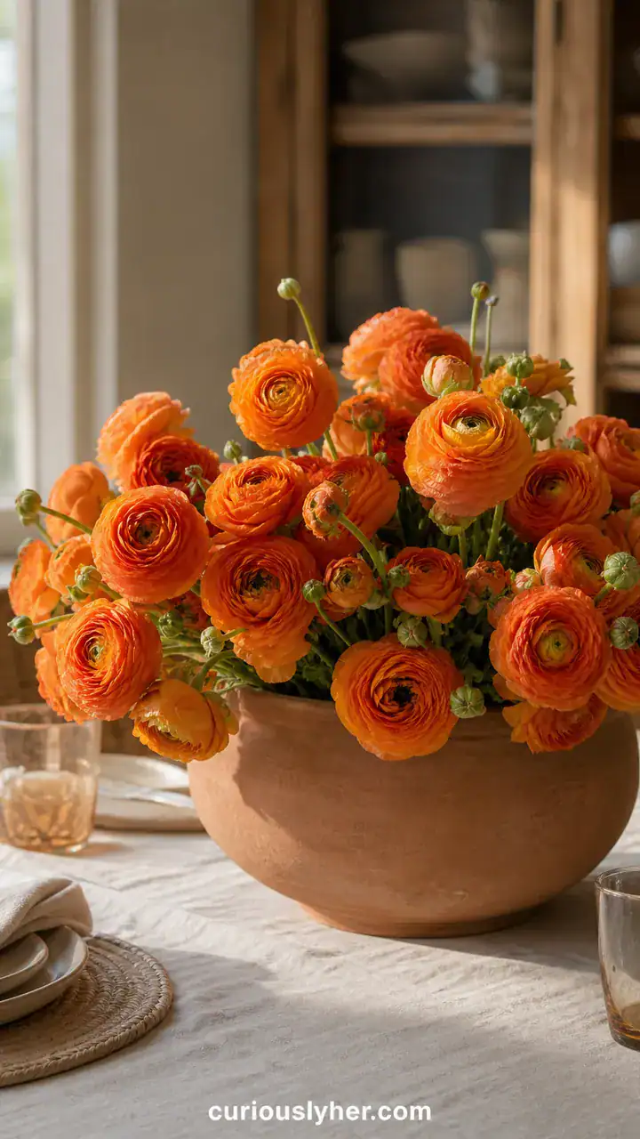 19. A Terracotta Pot Centerpiece Overflowing With Orange Ranunculus